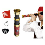 Kit Pirata Com Bandana Luneta Brinco E Tapa Olho 4 Peças