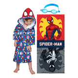 Kit Piscina Praia Roupão E Toalha Personagem Herói Menino