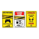 Kit Placas Quadros Decorativos 3 Pçs 20x30 Gamer Zone Play 