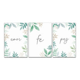 Kit Placas Quadros Decorativos 3 Pçs Mdf 20x30 Amor, Fé Paz