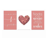 Kit Placas Quadros Decorativos 3 Pçs Mdf 20x30 Coração Rose