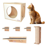 Kit Play Gatos Nicho 1 Prateleira Degraus Arranhador - 6pcs