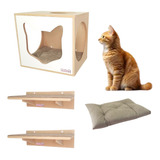 Kit Play Gatos Nicho + 2 Prateleiras + Almofada - Kit 4 Pcs