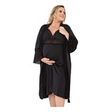 Kit Plus Size Camisola Amamentação E Robe Luxo Renda