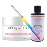 Kit Pó Acrílico E Monómero Victoria Nails+pincel Kolinsky N8