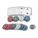 Kit Poker Com 48 Fichas + Dealer + Baralho Com 52 Cartas Fg