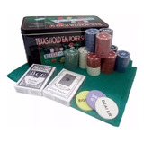 Kit Poker Profissional Em Lata 200 Fichas Texas Hold'em Set