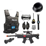 Kit Policial Infantil Capacete Arma Colete