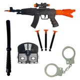 Kit Policial Infantil Com Algema Arminha De Brinquedo Óculos
