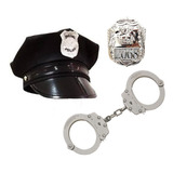 Kit Policial Quepe + Algema + Distintivo Fantasia Adulto