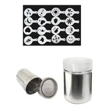 Kit Polvilhador De Aço Café + 16 Moldes Stencil Barista 