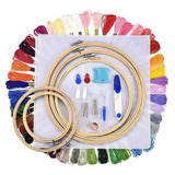 Kit Ponto Russo Bordado + 5 Bastidores + Linhas 50 Cores