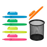 Kit Porta Caneta Aramado + 5 Marca Texto Escritório Mesa