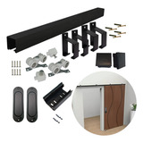 Kit Porta Correr Preto 4m C/ Roldanas, Guia E Par De Conchas
