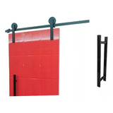 Kit Porta Correr Roldanas Aparente 2m + Puxador 30cm Preto