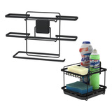 Kit Porta Detergente Rolo Papel Toalha Preto Fosco Adesivo