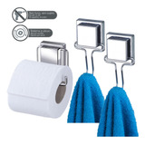 Kit Porta Papel Higiênico + 2 Gancho Porta Toalha C/ Ventosa