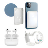 Kit Power Bank Sem Fio Magsafe + Carregador + Fone P/iPhone