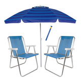 Kit Praia 2 Cadeira Alta Alum Guarda Sol 2,4m Saca Areia