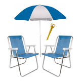 Kit Praia 2 Cadeira Alta Alumínio Guarda Sol 1,8m Saca Areia