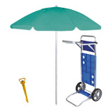Kit Praia Guarda Sol 2m Carrinho Alumínio Saca Areia Rosca