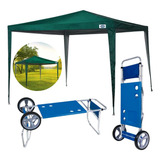 Kit Praia Tenda Gazebo 3x3 M Oxford Verde+carrinho C/ Avanço