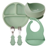 Kit Prato Bowl Babador Talheres Verde