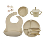 Kit Prato Infantil Bebê Silicone Copo Talher Babador Tigela