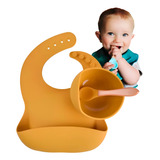 Kit Prato Infantil C/ Colher E Avental Silicone