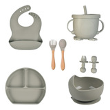 Kit Prato Infantil De Silicone C/ Copo Talher Babador Tigel