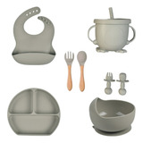 Kit Prato Infantil De Silicone C/ Copo Talher Babador Tigela