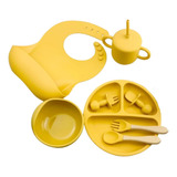 Kit Prato Infantil De Silicone C/ Copo Talher Babador Tigela