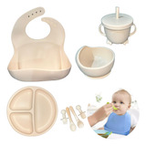 Kit Prato Infantil De Silicone C/ Copo Talher Babador Tigela