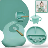 Kit Prato Infantil De Silicone C/ Copo Talher Babador Tigela