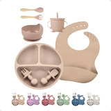 Kit Prato Infantil Silicone Talher Babador Tigela Ventosa