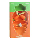 Kit Prato Talheres Cenoura Silicone Refeição Criança Bebê