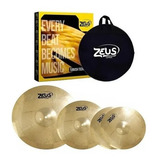 Kit Pratos Bateria Zeus Beginner Latão Set C 14/16/20 C/bag 