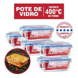 Kit Premium Click Glass 5 Potes De Vidro 100% Herméticos Cor Transparente