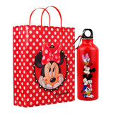 Kit Presente Garrafa Inox 500 Ml Sacola Menina Minnie Mouse