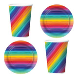 Kit Promocional - Copos E Pratos Coloridos - Arco Íris