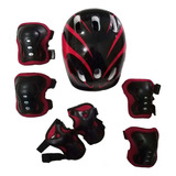 Kit Proteção Bike Infantil Capacete, Joelheira, Cotoveleira Cor Preto/vermelho Tamanho 48-52cm