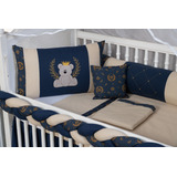 Kit Protetor Berço 100% Algodão Urso Principe Menino 9 Peças