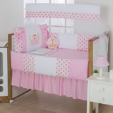 Kit Protetor Berço Baby Ursa Coroa Rosa Menina 11 Peças