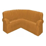 Kit Protetor Capa De Sofa De Canto 6 Lugares Elasticada Cor Mostarda Liso