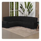 Kit Protetor Capa De Sofa De Canto 6 Lugares Elasticada Cor Preto Liso