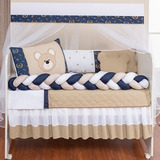 Kit Protetor De Berço Americano Urso Baby Bege Quarto De Menino 10 Peças + 1 Saia De Brinde Oferta