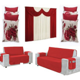 Kit Protetor Sofa 3x2 Lugar + Cortina 2 Metros +4 Almofadas