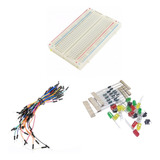 Kit Protoboard 400 Pontos 100 Resistores 15 Leds 5 Botôes 65 Jumpers Arduino Raspberry Pi