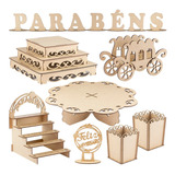 Kit Provençal Chá De Bebê Revelação Decoração Porta Bolo Mdf