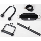 Kit Puxador Musculação, Corda, Barra Reta, Estribo, Cinta 